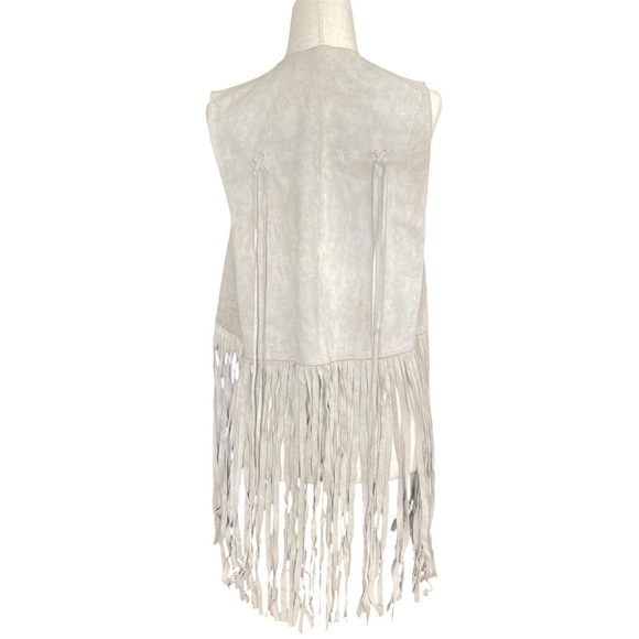 Vintage Authentic Suede Leather Fringe Cowboy Vest Off White One Size - Picture 4 of 12